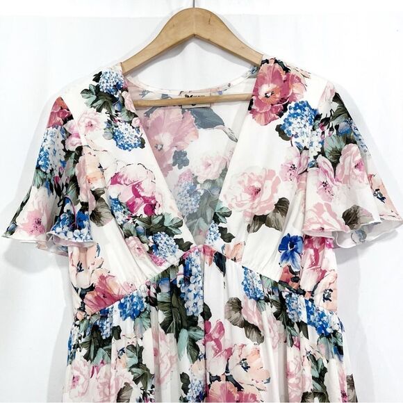 Show Me Your Mumu Womens Austin Floral Mini Dress Deep-V Medium Flower Print - Picture 4 of 8